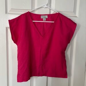 Viewpoint by Brooks Hot Pink V-Neck Cap Sleeve Blouse